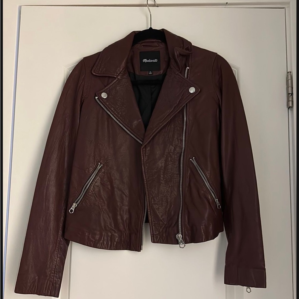 Burgundy leather moto jacket by madewell